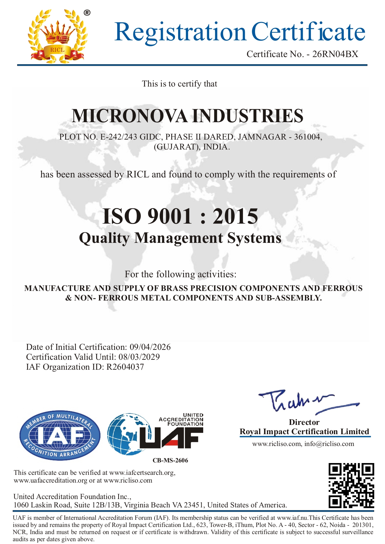 MICRONOVA ISO 9001-2015